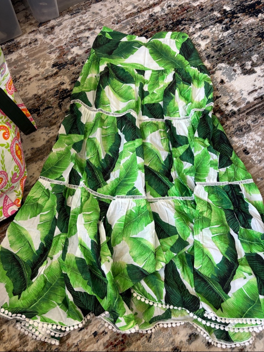 Forever 21 Green Leaf Print Tiered Skirt